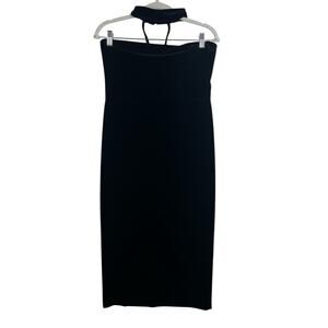 ASOS Black Velvet Strapless Bodycon Midi Dress Size 10 Collar Goth Witchy Winter